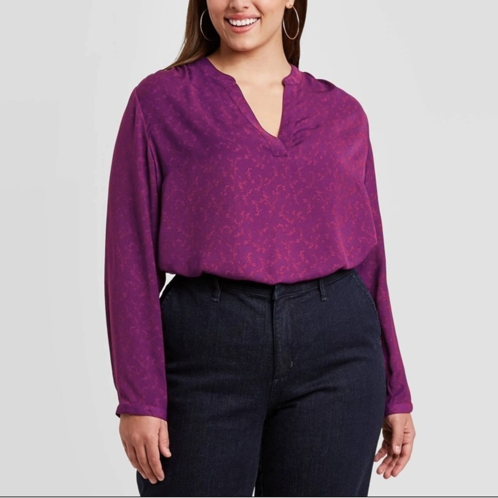 Ava & Viv Women's Plus Size Long Sleeve V-Neck‎ Blouse